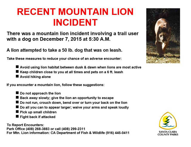 Mountain lion notice from 12/7/15